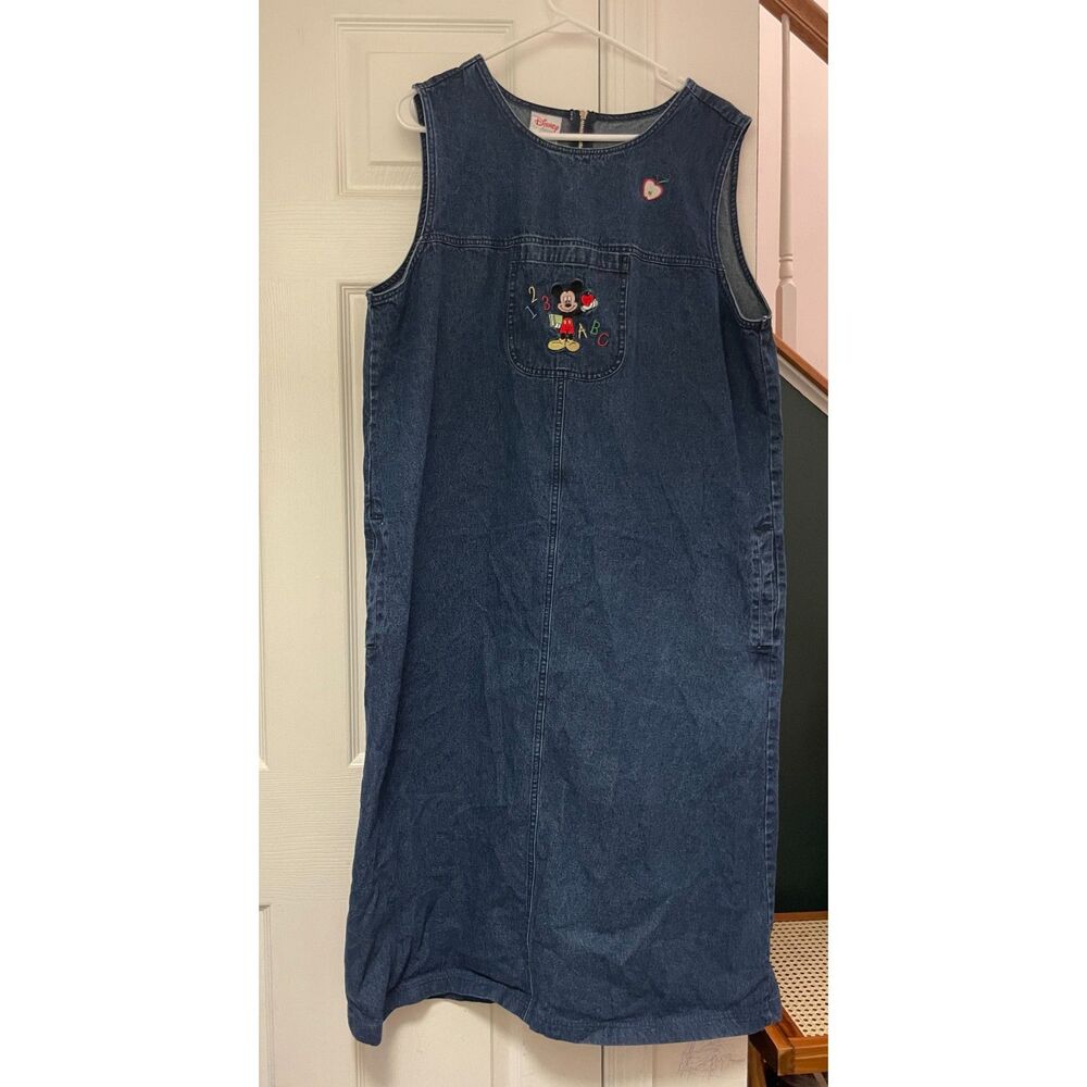 Vintage Disney Direct Mickey Mouse Denim Jumper Dress XL Embroidered Teacher